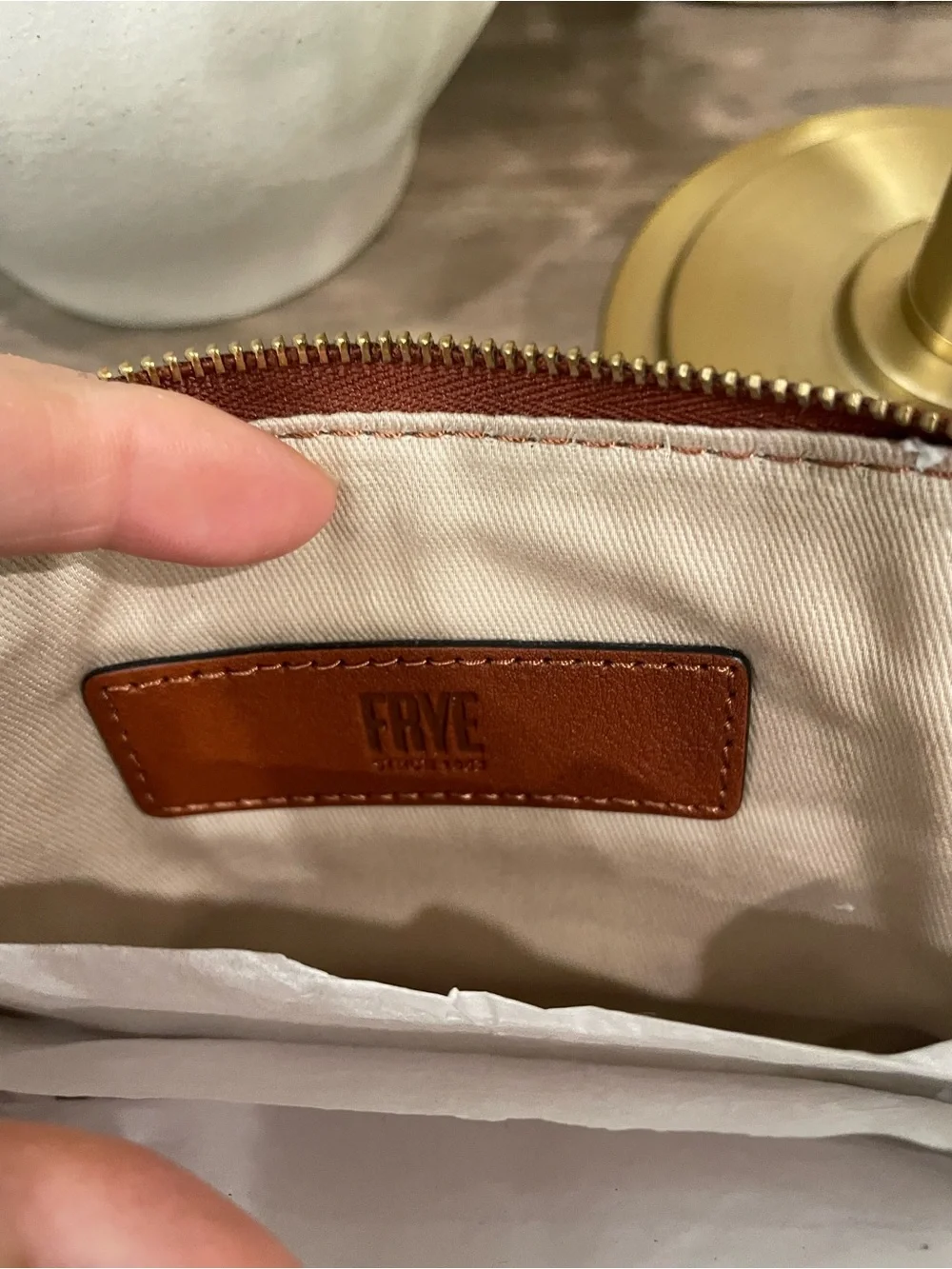 Frye Brown Leather Wristlet with Tassel
